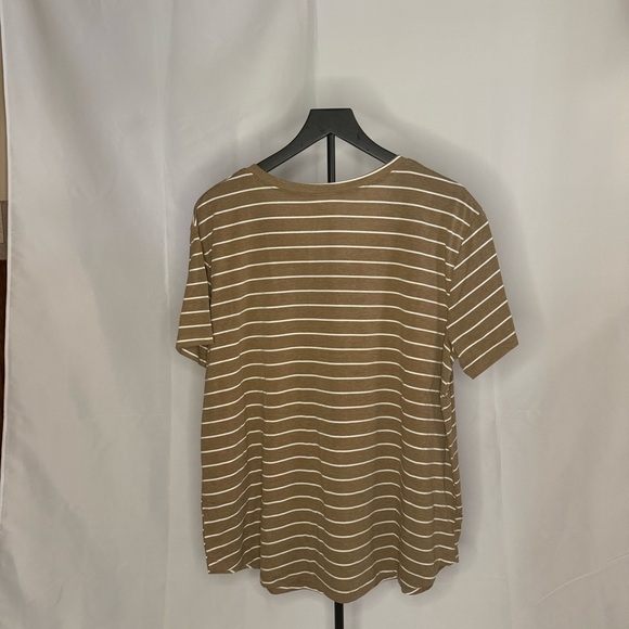 Loanna Brown & White Striped V-Neck Tee Shirt | Size 2X - Picture 2 of 3